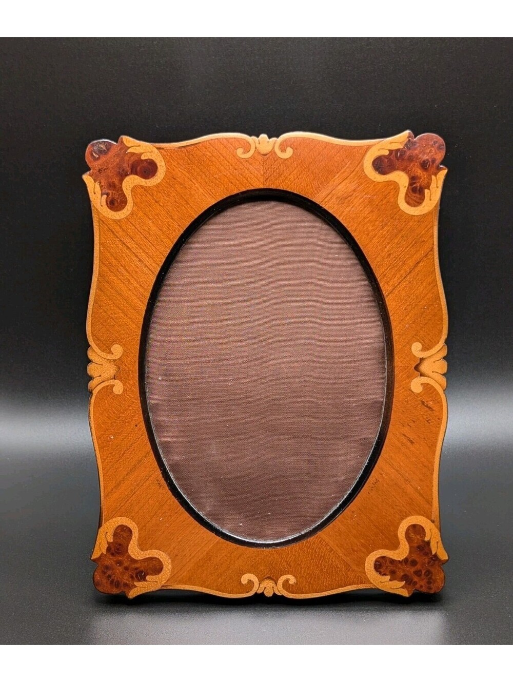 Vintage Selli Florence Italy Wood Marquetry Oval Picture Frame Inlaid 8.5"